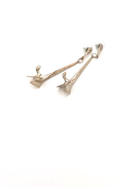 Campbell Scott Canada vintage silver long sculptural drop earrings Canadian Modernist jewelry design