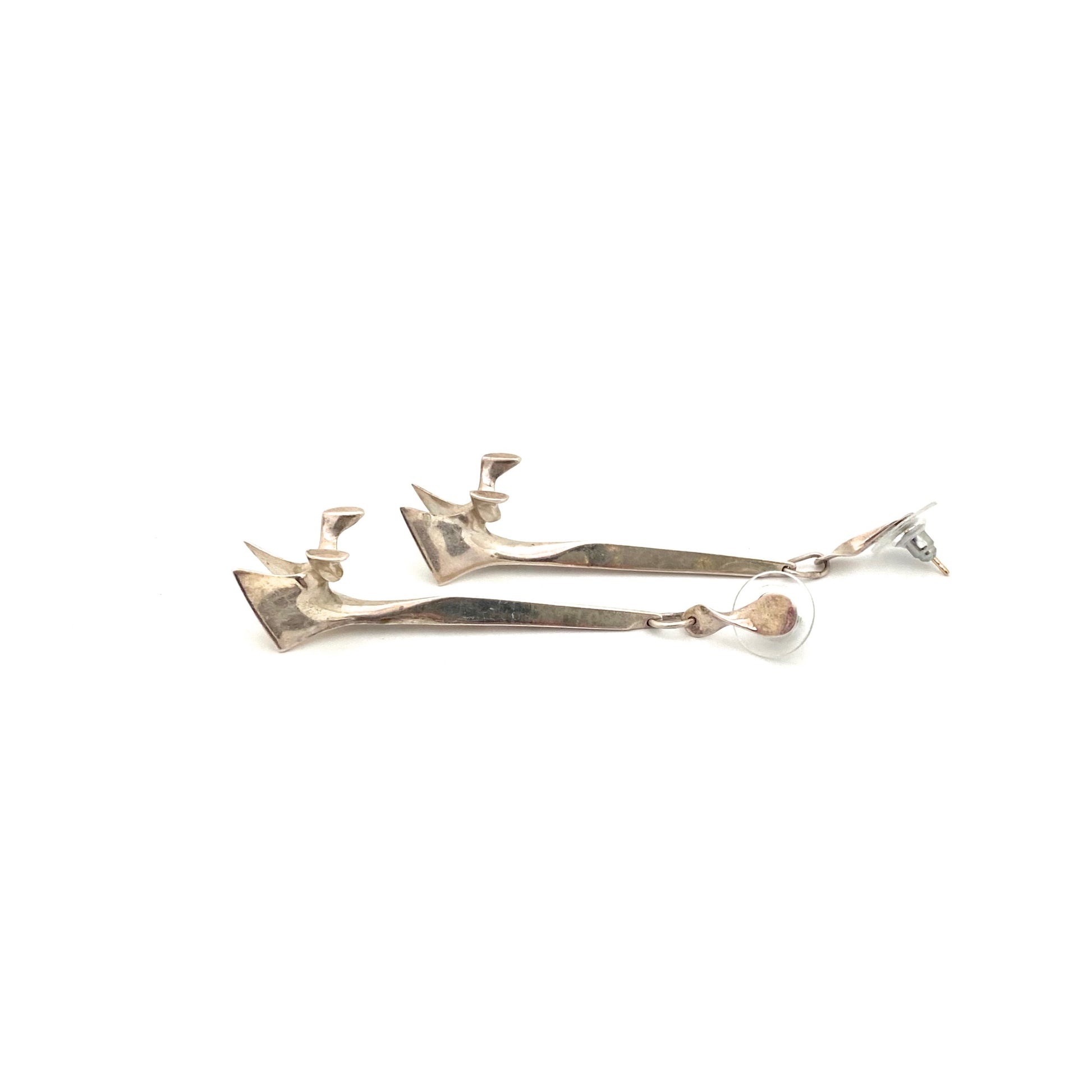 profile Campbell Scott Canada vintage silver long sculptural drop earrings Canadian Modernist jewelry design