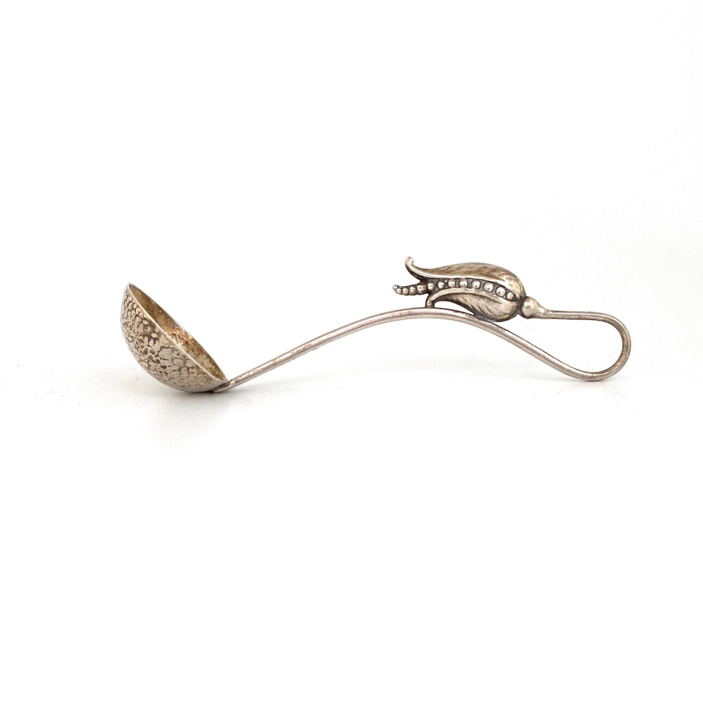 profile Carl Poul Petersen Canada vintage silver pea pod ladle hammered silver bowl