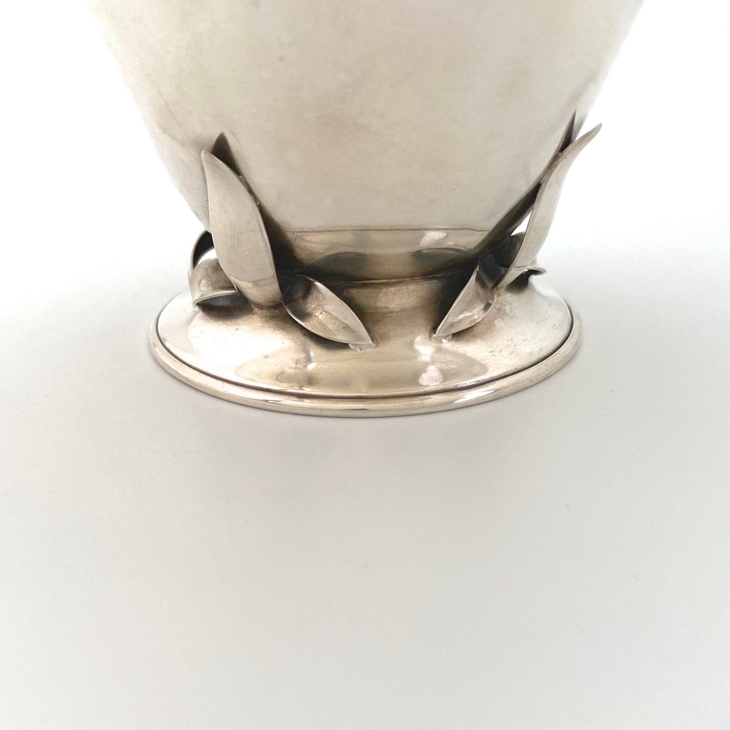 detail Carl Poul Petersen Canada vintage silver footed bowl 1 applied foliate decoration medium Canadian Modernist design