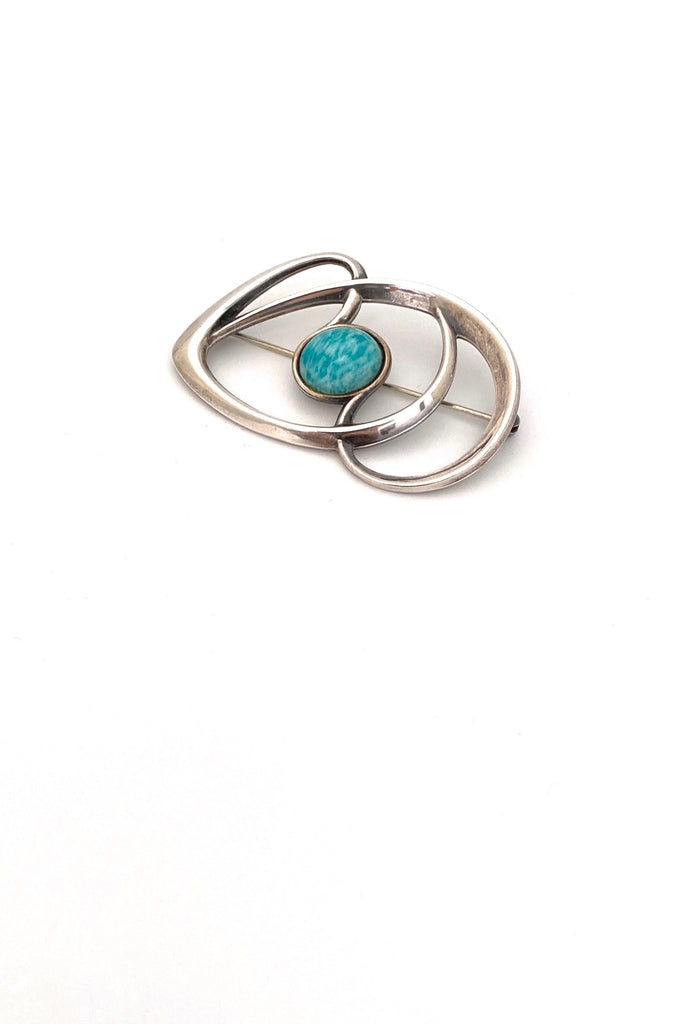 David-Andersen Norway vintage silver amazonite openwork brooch Harry Sorby Scandinavian Modernist jewelry design