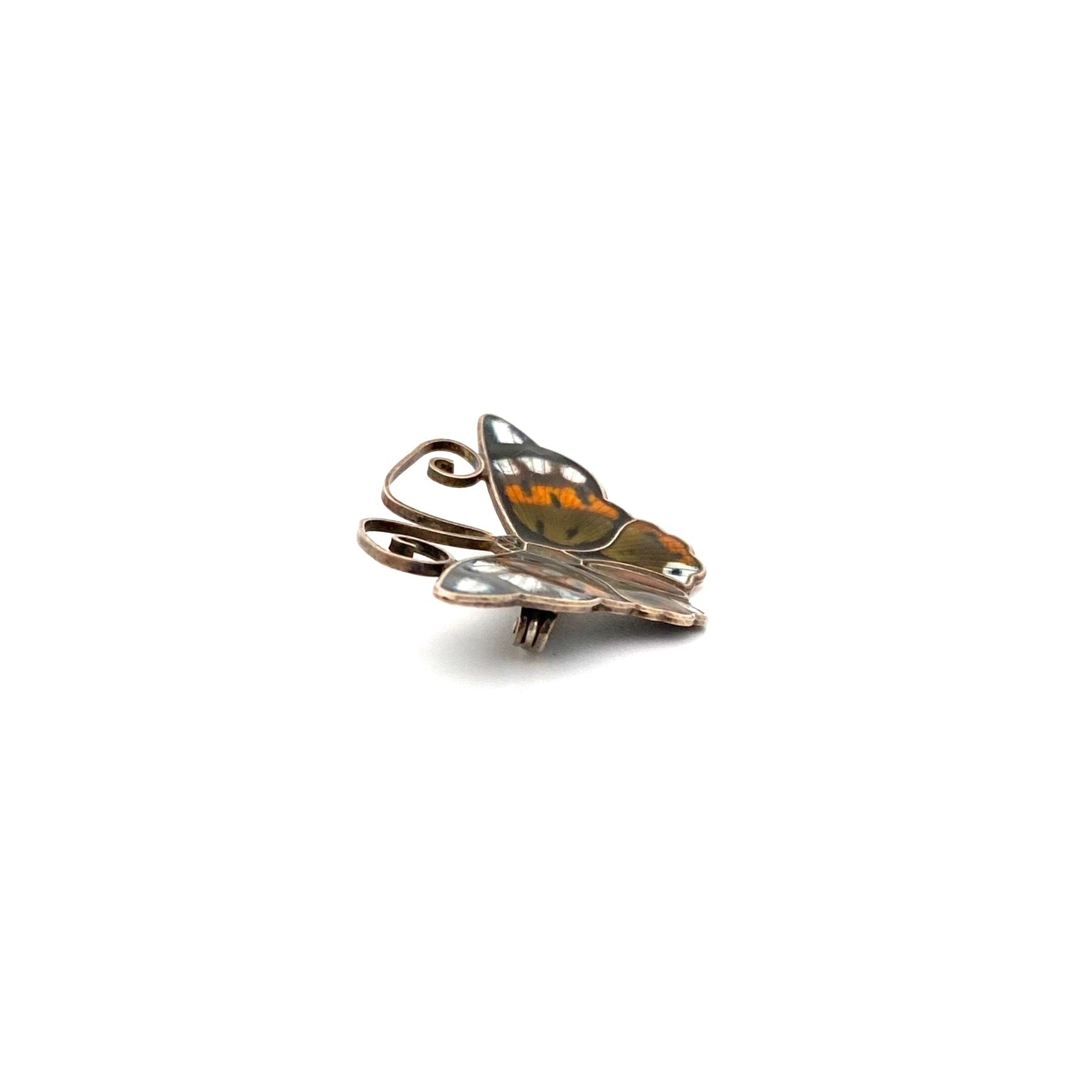 profile David-Andersen Norway vintage silver enamel detailed butterfly brooch Scandinavian jewelry design