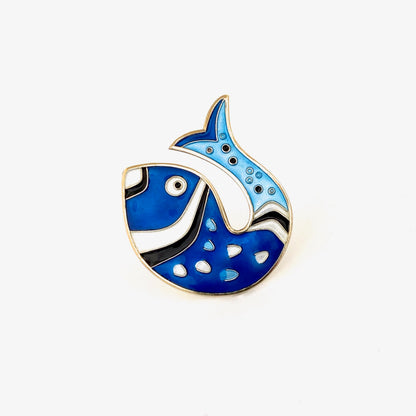 David-Andersen vintage silver enamel Modernist fish brooch ~ blue
