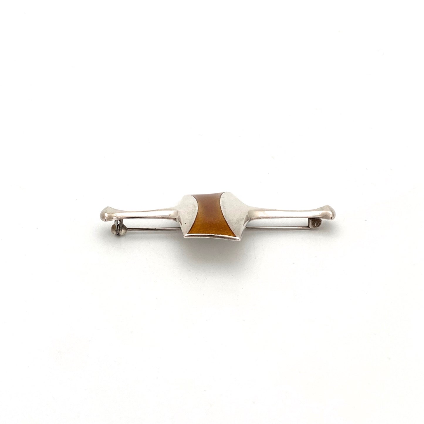 profile David-Andersen Norway vintage silver enamel orange brooch Bjorn Sigurd Ostern Scandinavian Modernist jewelry design