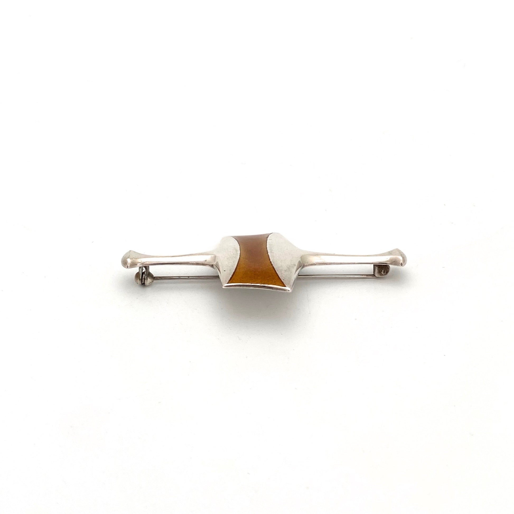 profile David-Andersen Norway vintage silver enamel orange brooch Bjorn Sigurd Ostern Scandinavian Modernist jewelry design