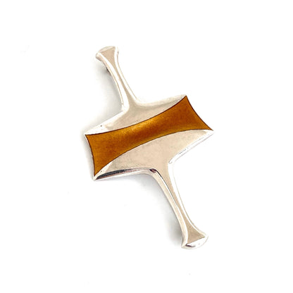 detail David-Andersen Norway vintage silver enamel orange brooch Bjorn Sigurd Ostern Scandinavian Modernist jewelry design