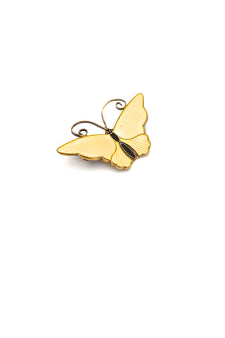 David-Andersen Norway vintage silver enamel pale yellow butterfly brooch Scandinavian jewelry design