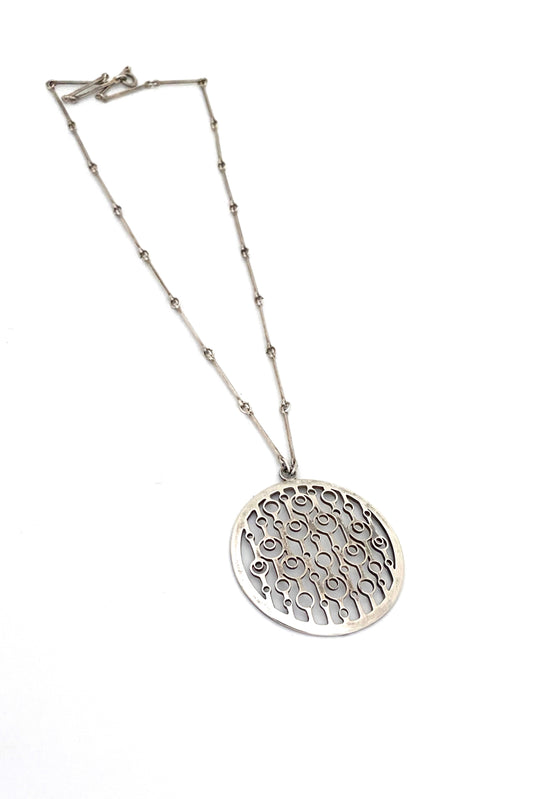 David-Andersen Norway vintage silver large circles pendant necklace Marianne Berg Scandinavian Modernist jewelry design