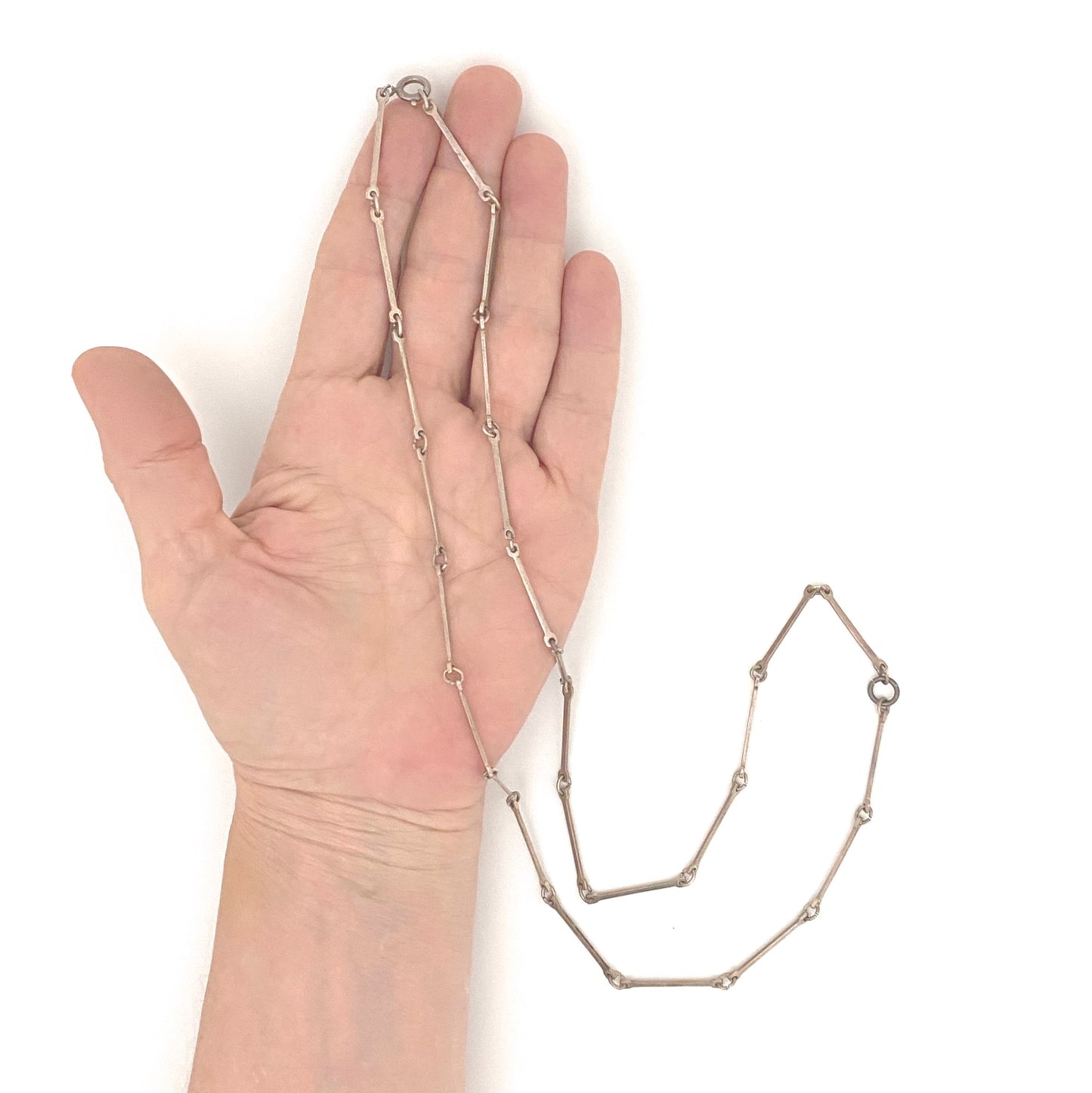 scale David-Andersen Norway vintage silver long link chain necklace Scandinavian Modernist jewelry design