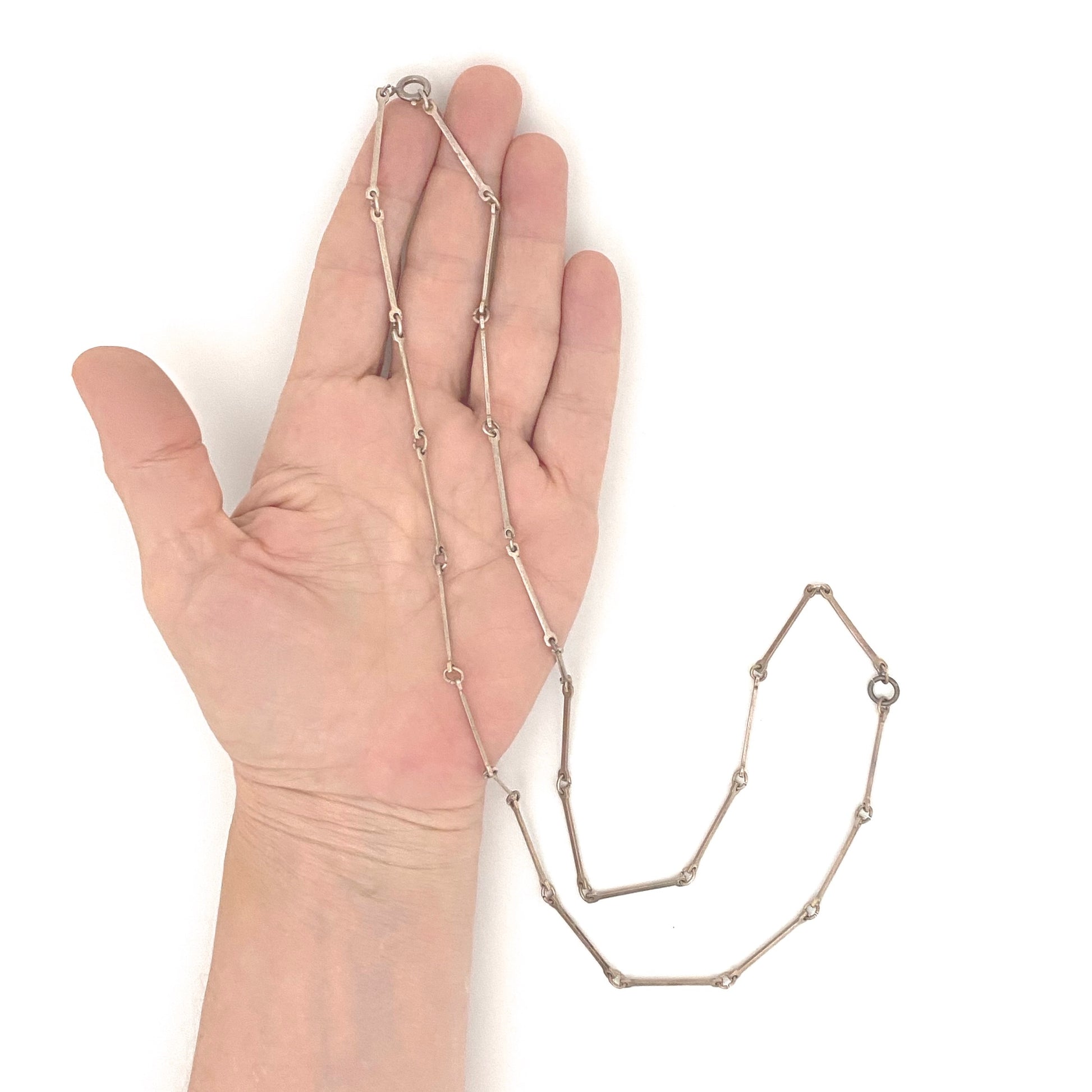 scale David-Andersen Norway vintage silver long link chain necklace Scandinavian Modernist jewelry design