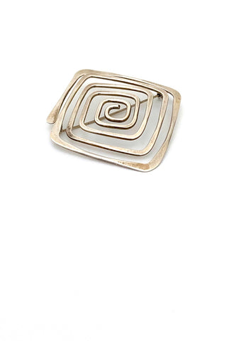 Ed Wiener USA vintage hammered silver large square spiral brooch Modernist jewelry design