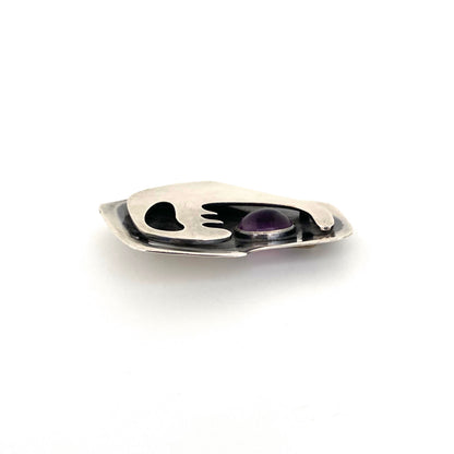 Ed Wiener large silver & amethyst brooch