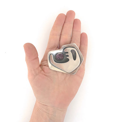 scale Ed wiener USA vintage silver amethyst large brooch American Modernist jewelry design