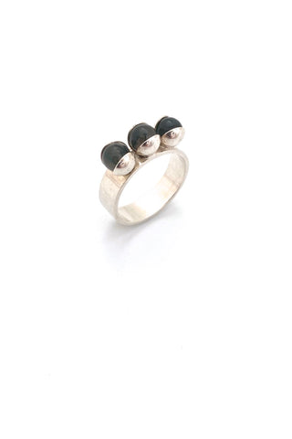 Elis Kauppi Kupittaan Kulta Finland vintage silver moss agate three spheres ring Scandinavian Modernist jewelry design