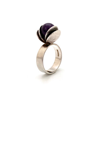 Elis Kauppi Kupittaan Kulta Finland vintage silver amethyst floating sphere ring Scandinavian Modern jewelry design