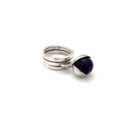 detail Elis Kauppi Kupittaan Kulta Finland vintage silver amethyst kinetic ring Scandinavian Modern jewelry design