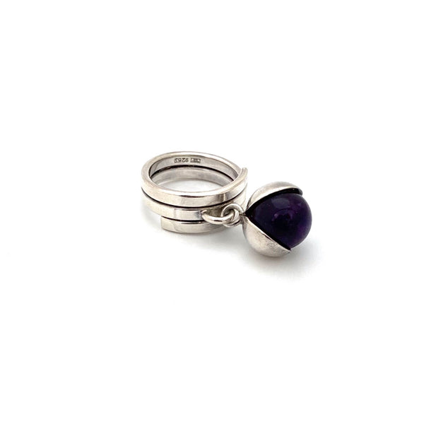 detail Elis Kauppi Kupittaan Kulta Finland vintage silver amethyst kinetic ring Scandinavian Modern jewelry design