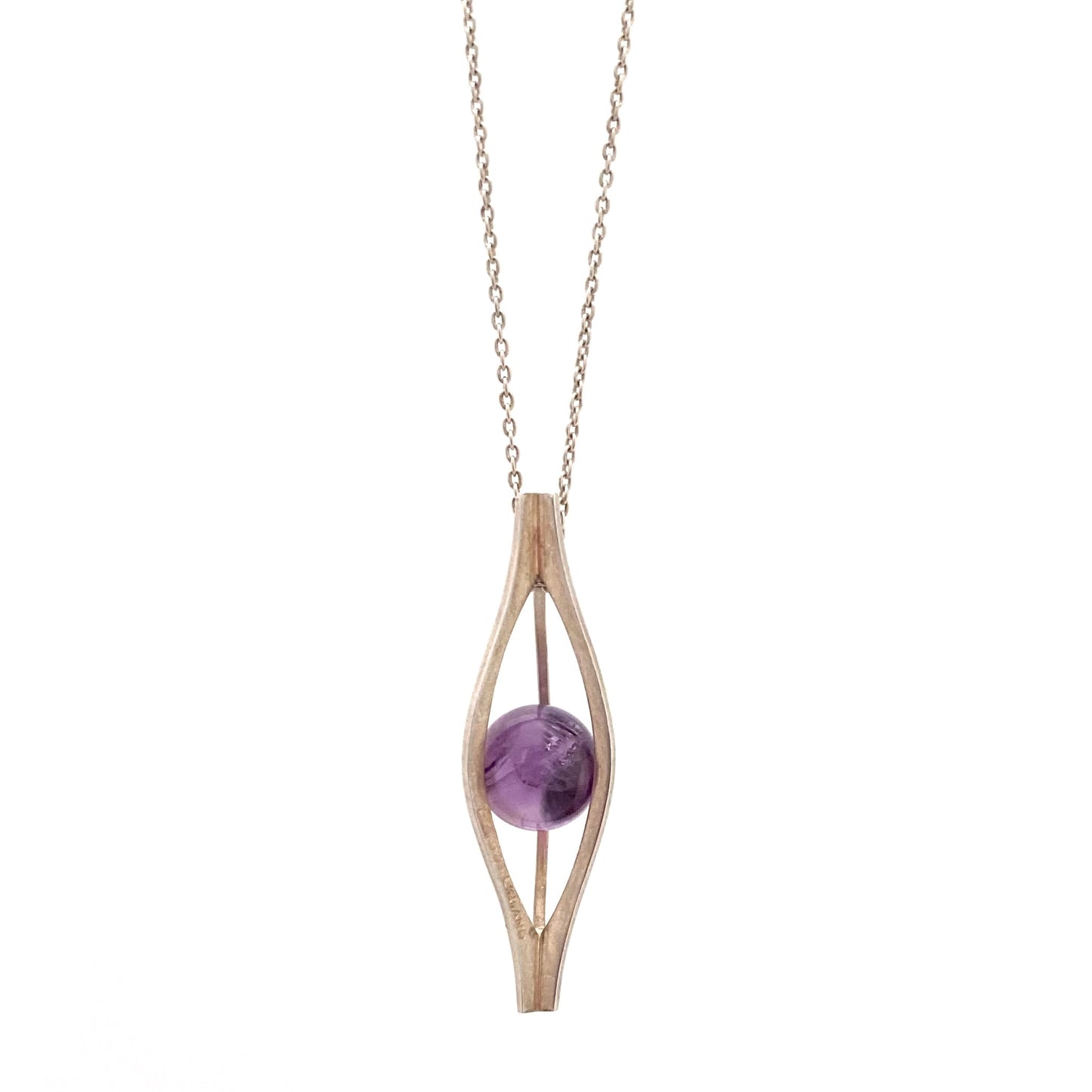 detail Elis Kauppi Kupittaan Kulta Finland vintage silver amethyst pendant necklace Scandinavian Modernist jewelry design
