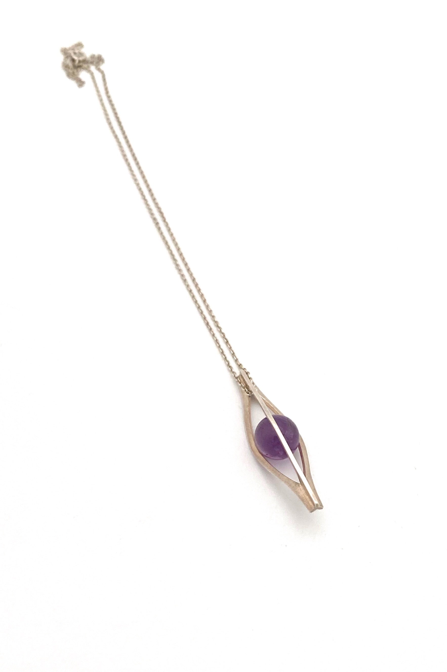 Elis Kauppi Kupittaan Kulta Finland vintage silver amethyst pendant necklace Scandinavian Modernist jewelry design