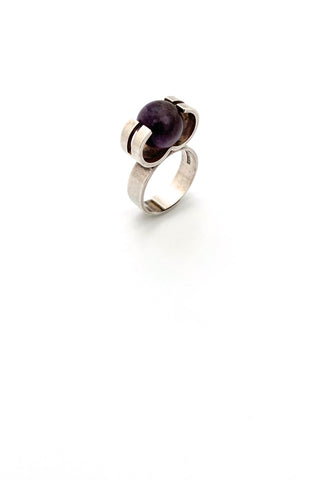 Elis Kauppi Kupittaan Kulta Finland vintage silver amethyst rolling sphere ring Scandinavian Modernist jewelry design
