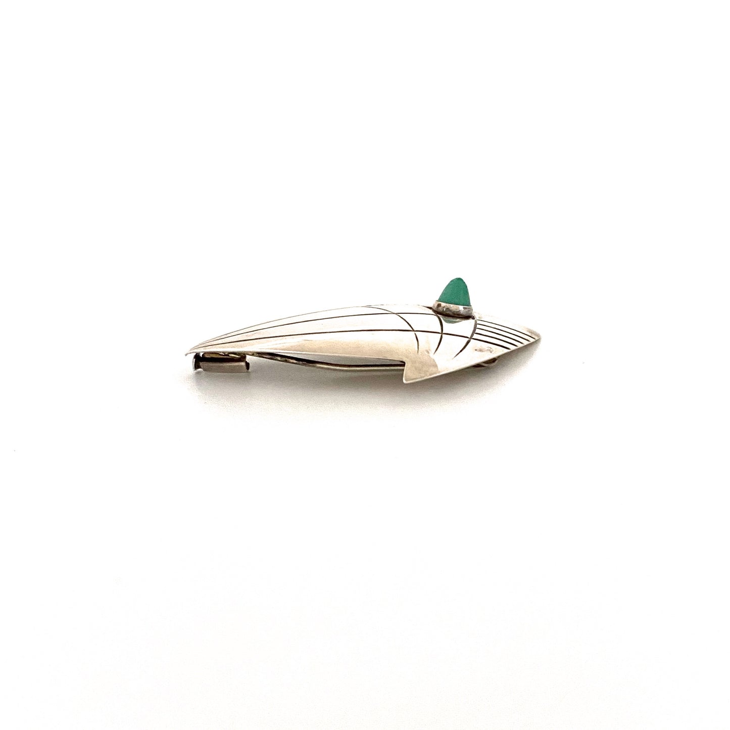 profile Elis Kauppi Kupittaan Kulta Finland vintage silver aventurine brooch Scandinavian Modernist jewelry design