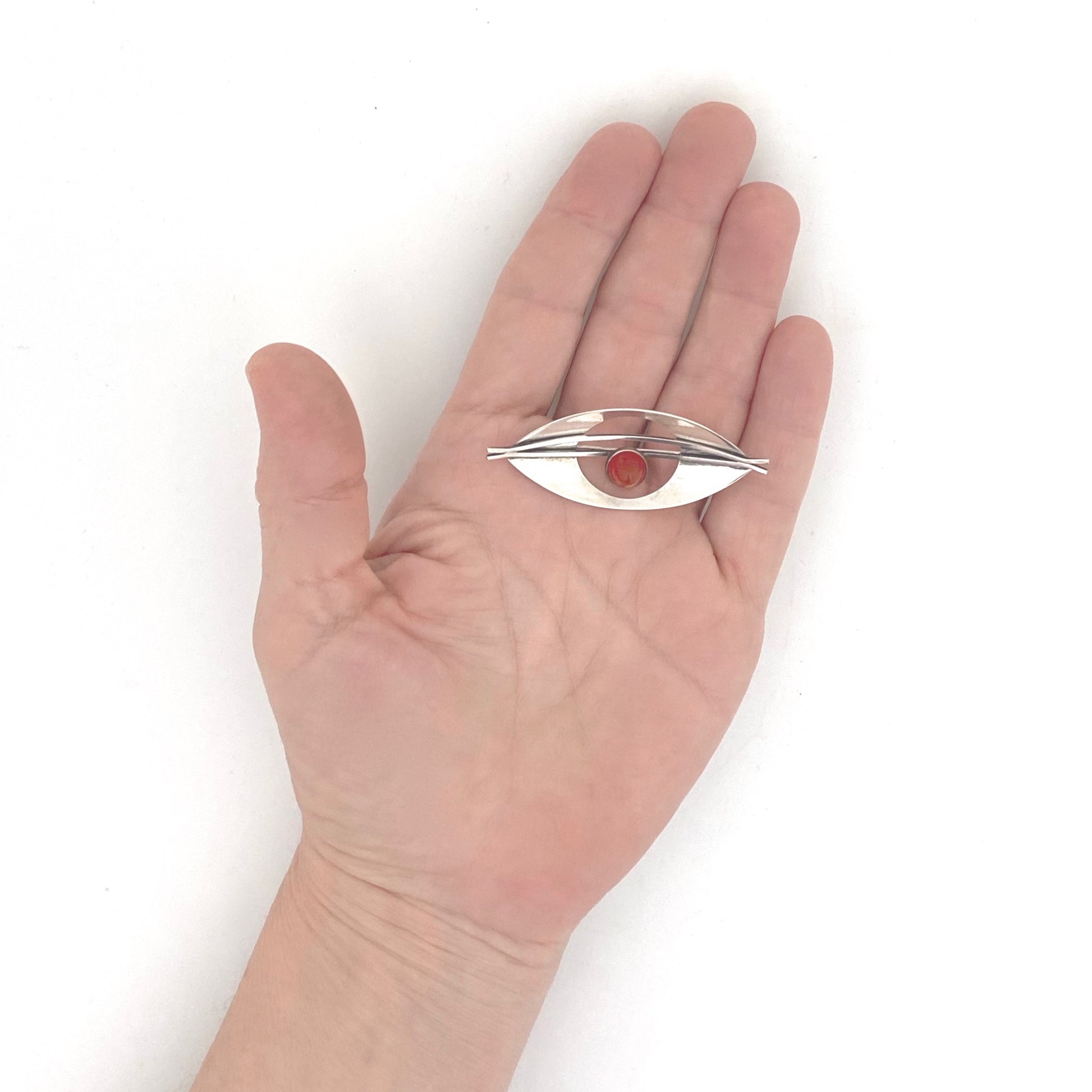 scale Elis Kauppi Kupittaan Kulta Finland vintage silver carnelian brooch Scandinavian Modernist jewelry design