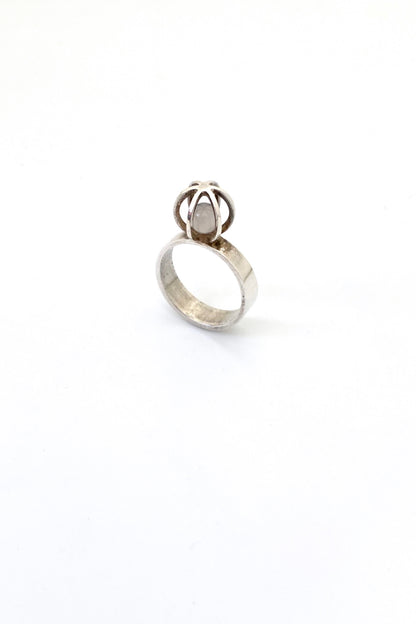 Elis Kauppi Kupittaan Kulta Finland vintage silver chalcedony caged sphere ring Scandinavian Modernist jewelry design