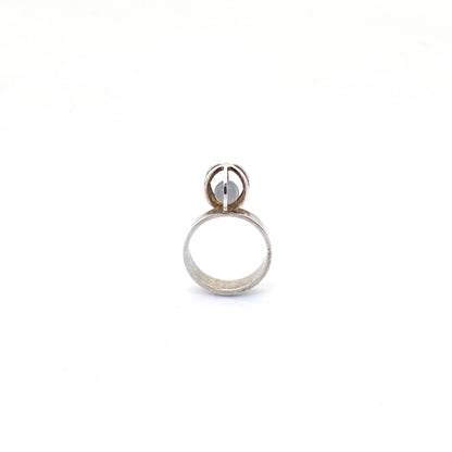Elis Kauppi for Kupittaan Kulta pale chalcedony 'caged sphere' ring