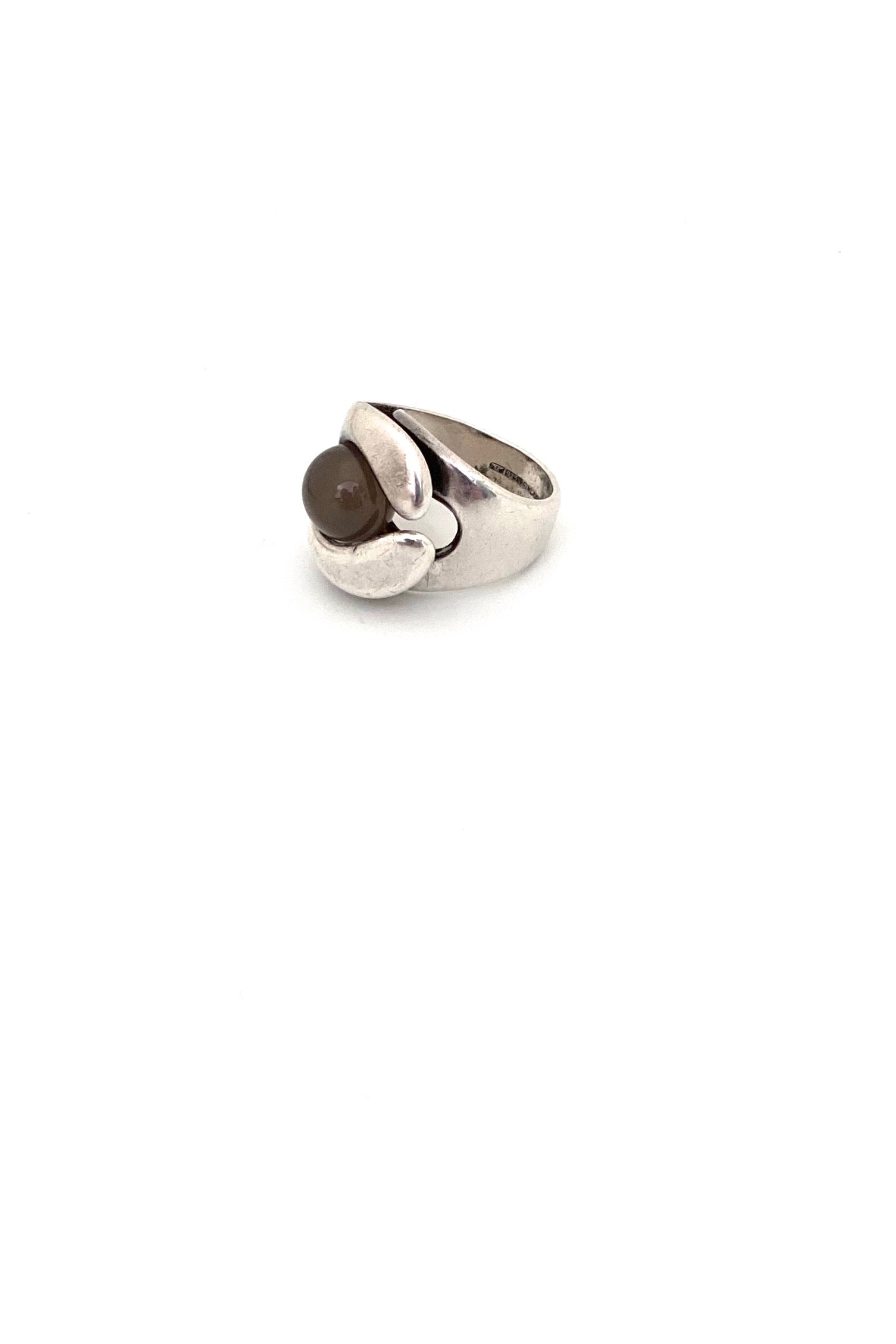 Elis Kauppi Kupittaan Kulta Finland vintage silver chalcedony reindeer antler ring Scandinavian Modernist jewelry design