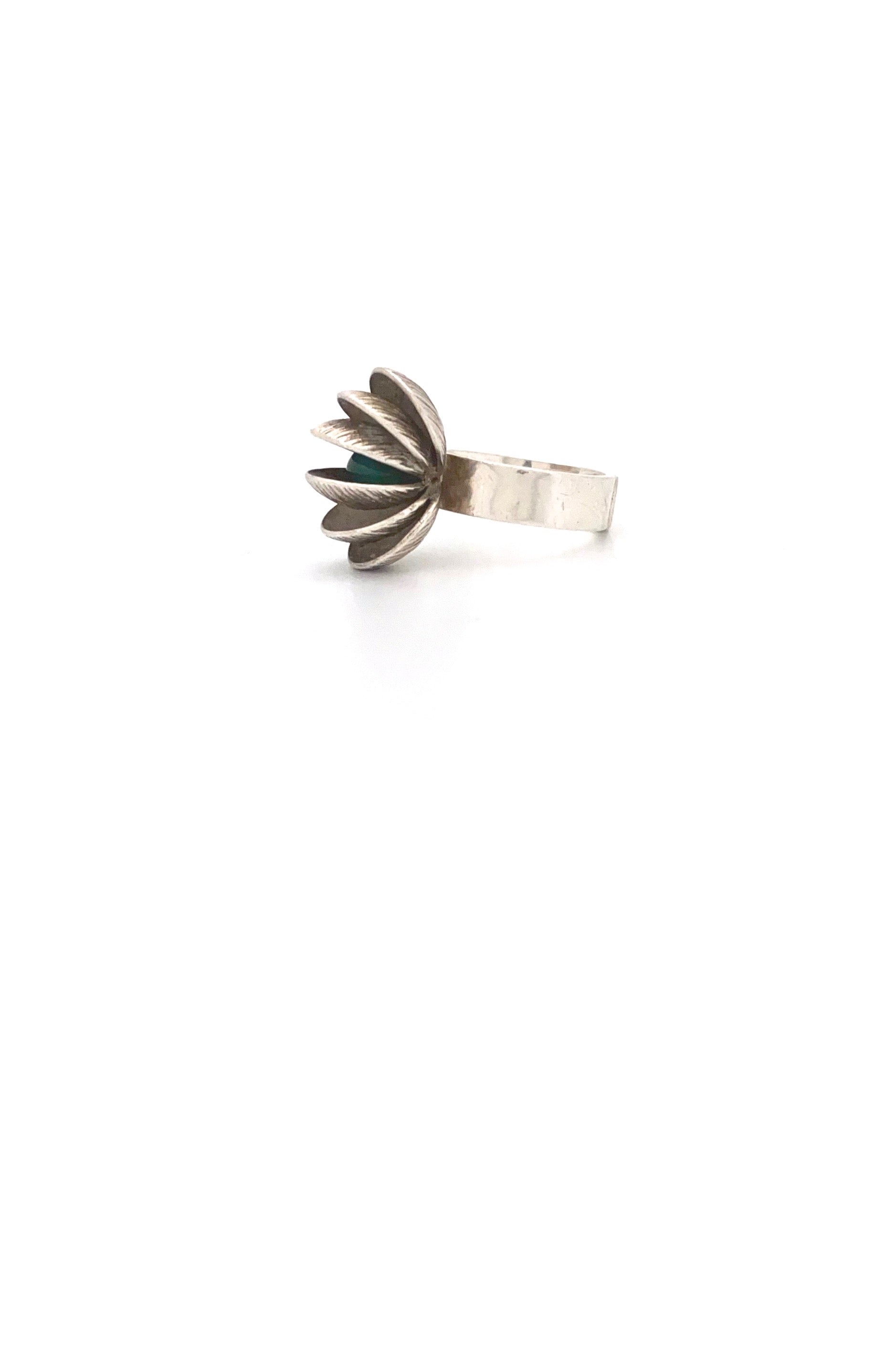 Elis Kauppi Kupittaan Kulta Finland vintage silver chrysoprase kinetic sphere ring Scandinavian Modernist jewelry design