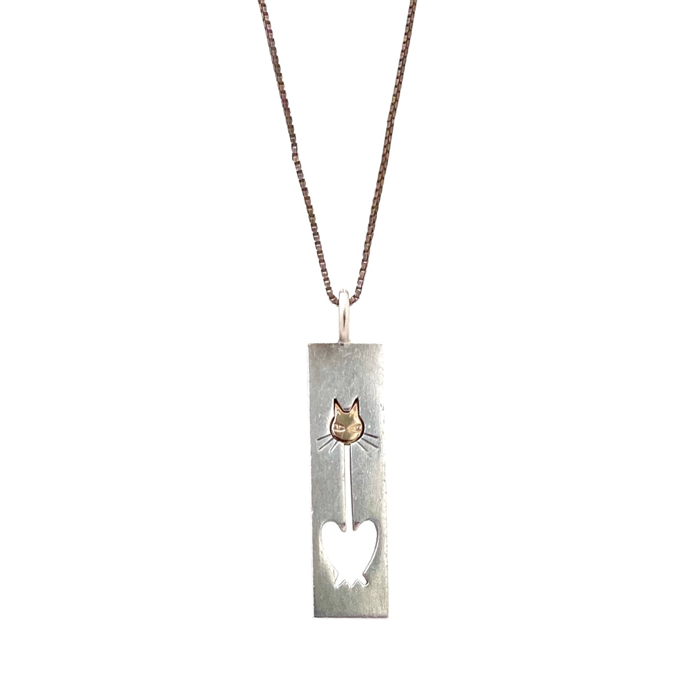 detail Elis Kauppi Kupittaan Kulta Finland vintage silver gold cat pendant necklace Scandinavian Modernist jewelry design