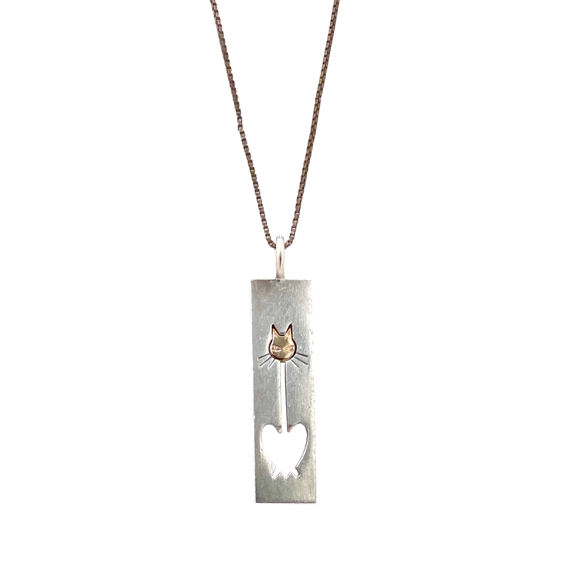 detail Elis Kauppi Kupittaan Kulta Finland vintage silver gold cat pendant necklace Scandinavian Modernist jewelry design