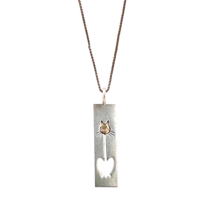 detail Elis Kauppi Kupittaan Kulta Finland vintage silver gold cat pendant necklace Scandinavian Modernist jewelry design