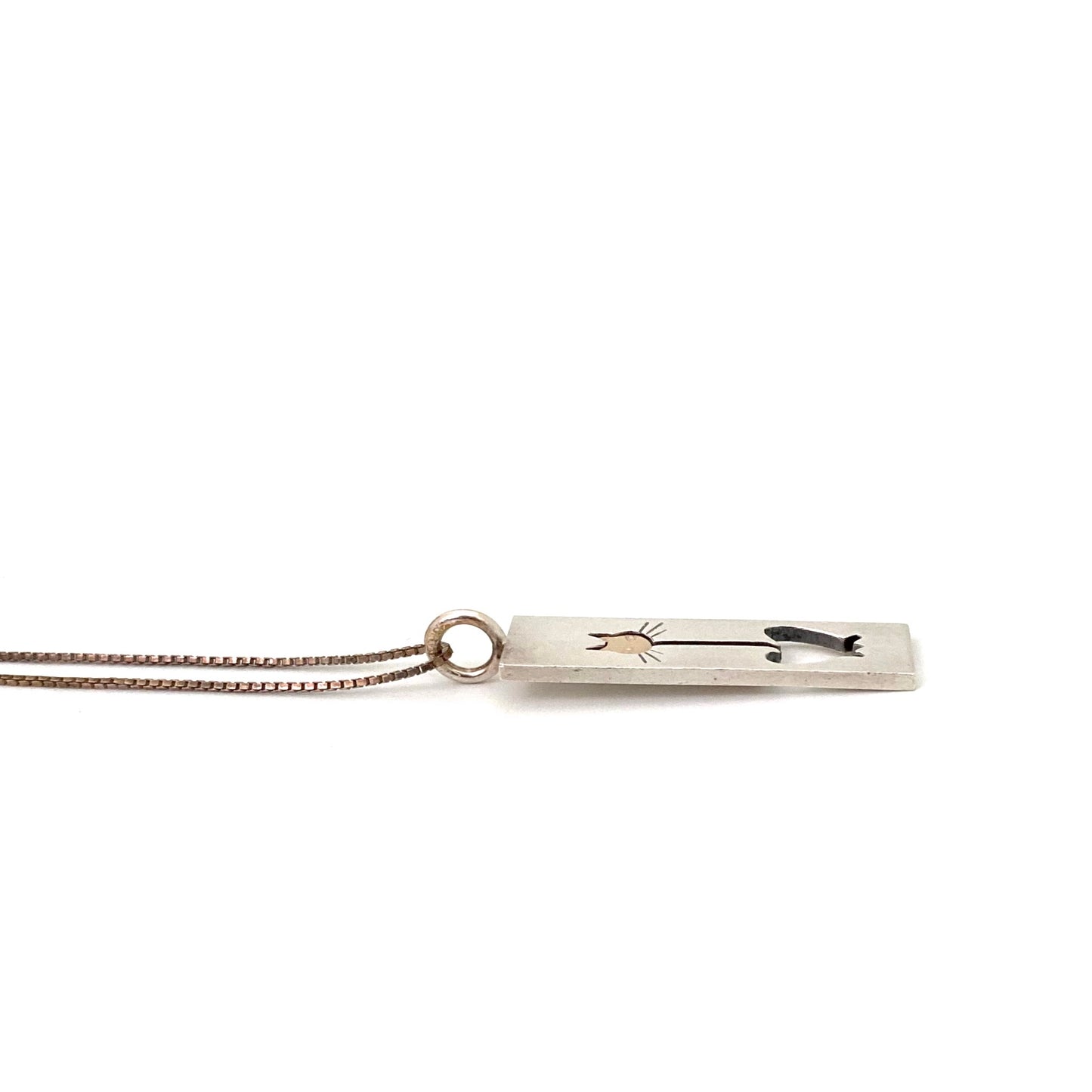 profile Elis Kauppi Kupittaan Kulta Finland vintage silver gold cat pendant necklace Scandinavian Modernist jewelry design