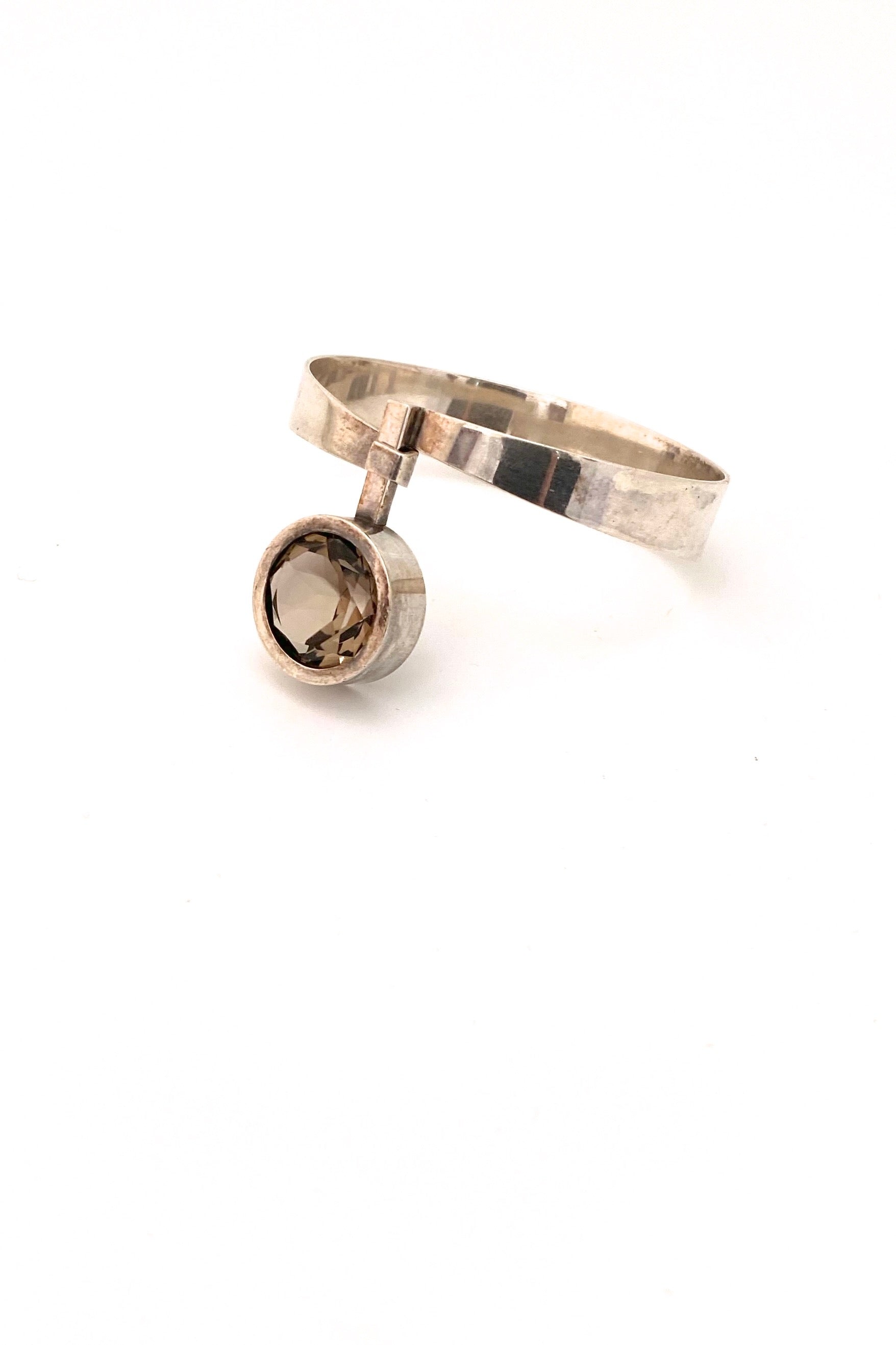 Elis Kauppi Kulittaan Kulta Finland vintage silver large smoky quartz bracelet Scandinavian Modernist jewelry design