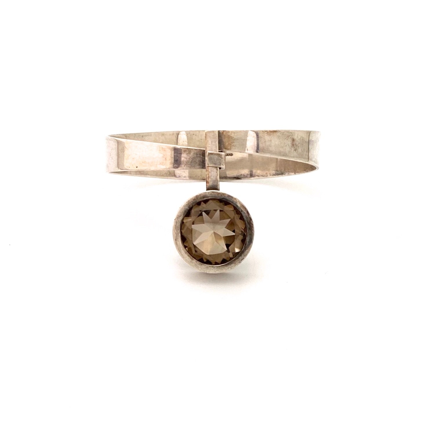 detail Elis Kauppi Kulittaan Kulta Finland vintage silver large smoky quartz bracelet Scandinavian Modernist jewelry design