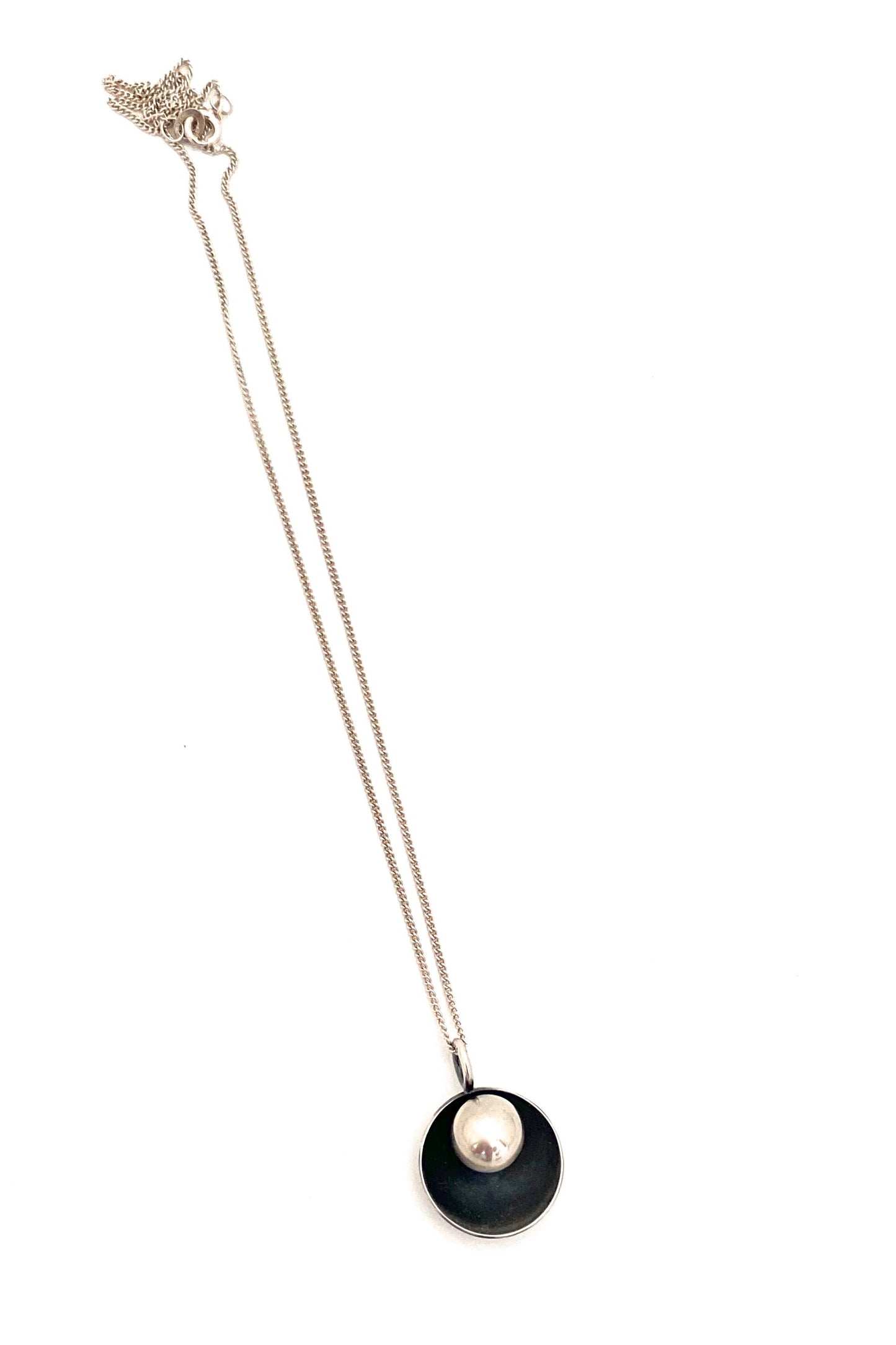 Elis Kauppi Kupittaan Kulta Finland vintage silver sphere pendant necklace Scandinavian Modernist jewelry design