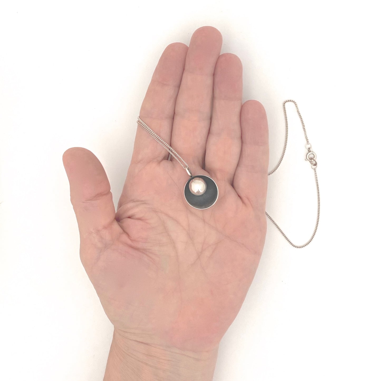 scale Elis Kauppi Kupittaan Kulta Finland vintage silver sphere pendant necklace Scandinavian Modernist jewelry design
