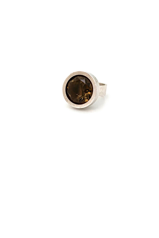 Elis Kauppi Kupittaan Kulta Finland vintage silver smoky quartz large ring Scandinavian Modernist jewelry design