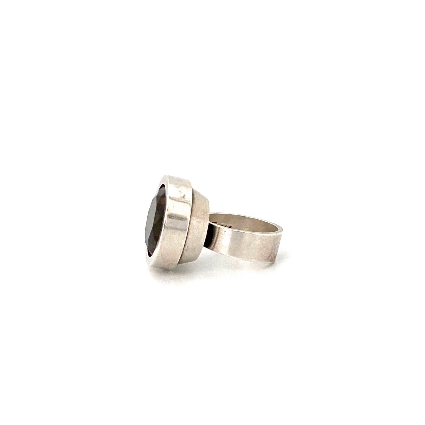 profile Elis Kauppi Kupittaan Kulta Finland vintage silver smoky quartz large ring Scandinavian Modernist jewelry design