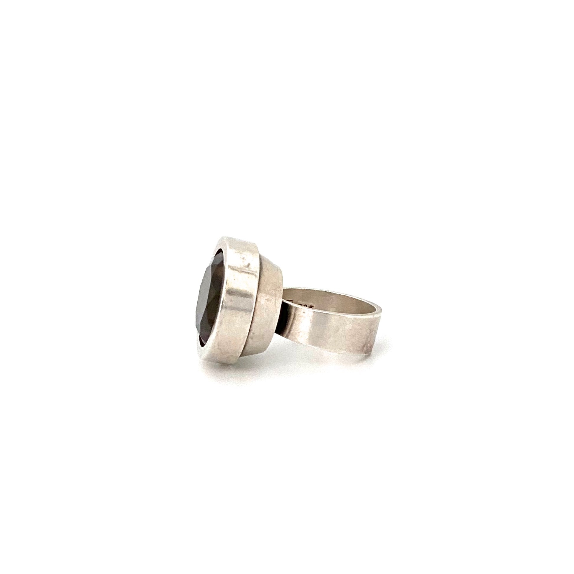 profile Elis Kauppi Kupittaan Kulta Finland vintage silver smoky quartz large ring Scandinavian Modernist jewelry design