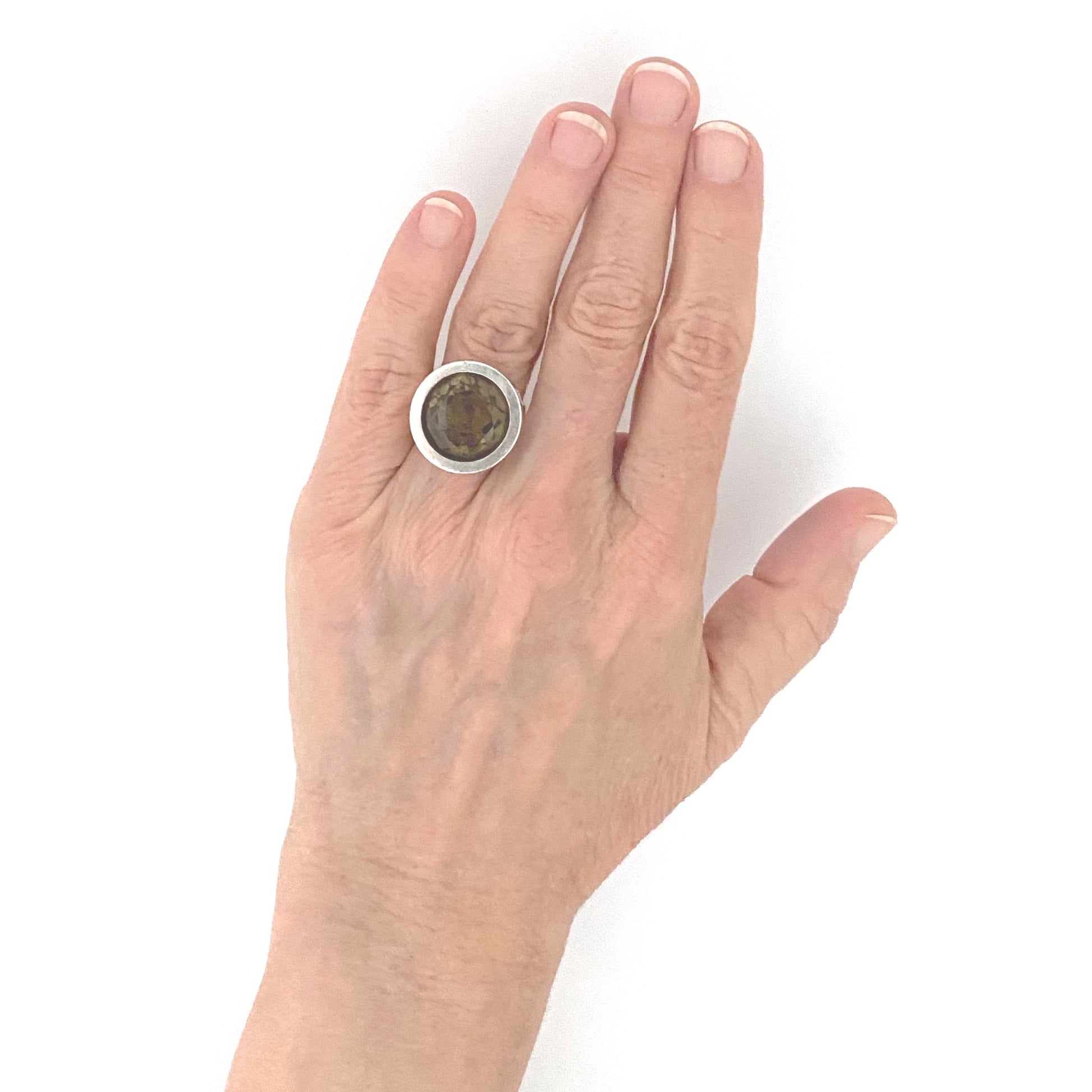scale Elis Kauppi Kupittaan Kulta Finland vintage silver smoky quartz large ring Scandinavian Modernist jewelry design