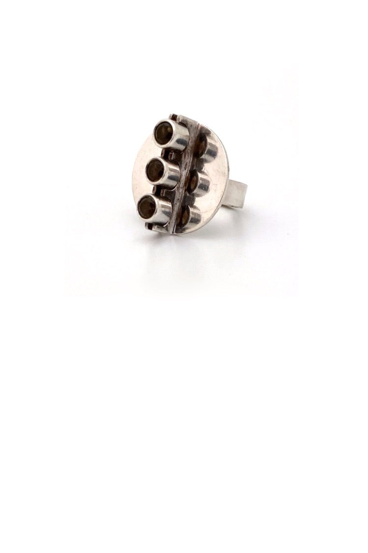 Elis Kauppi Kupittaan Kulta Finland vintage silver smoky quartz ring Scandinavian Modernist jewelry design