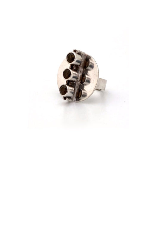 Elis Kauppi Kupittaan Kulta Finland vintage silver smoky quartz ring Scandinavian Modernist jewelry design