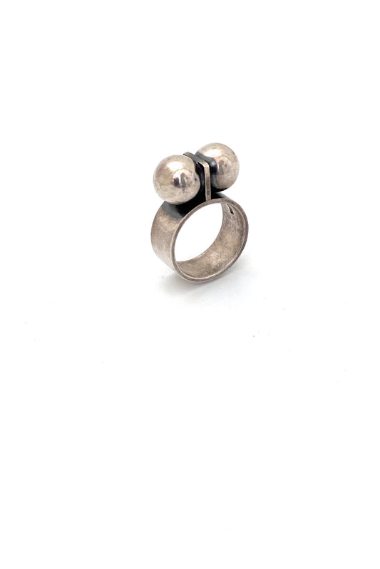 Elis Kauppi Kupittaan Kulta Finland vintage silver spheres ring Scandinavian Modernist jewelry design