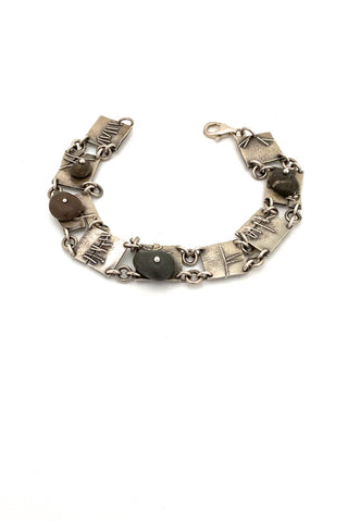 Elizabete Ludviks Canada vintage silver and pebbles panel link bracelet hand wrought