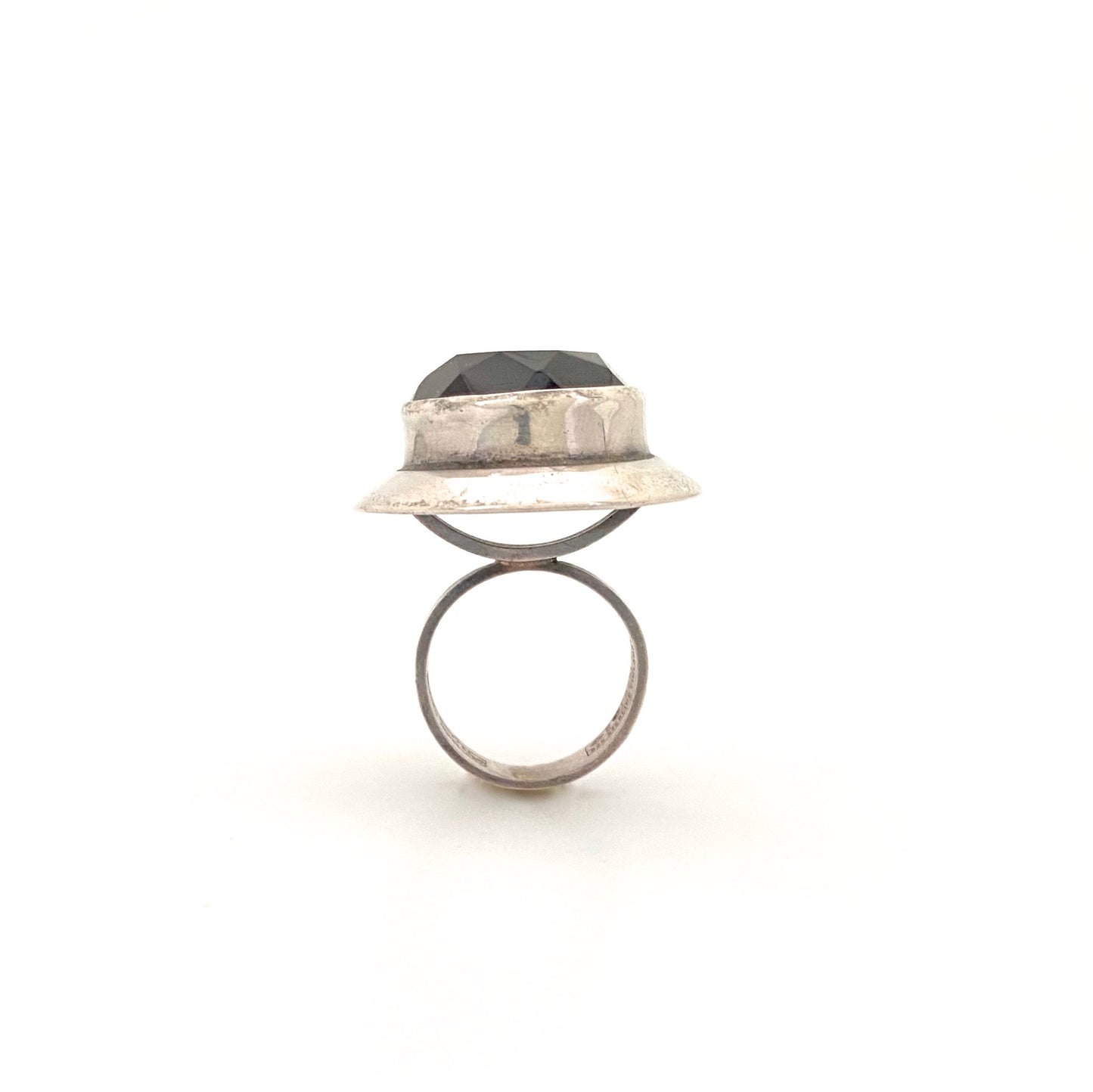 detail Erik Granit Finland vintage silver smoky quartz extra large ring Scandinavian Modernist jewelry design