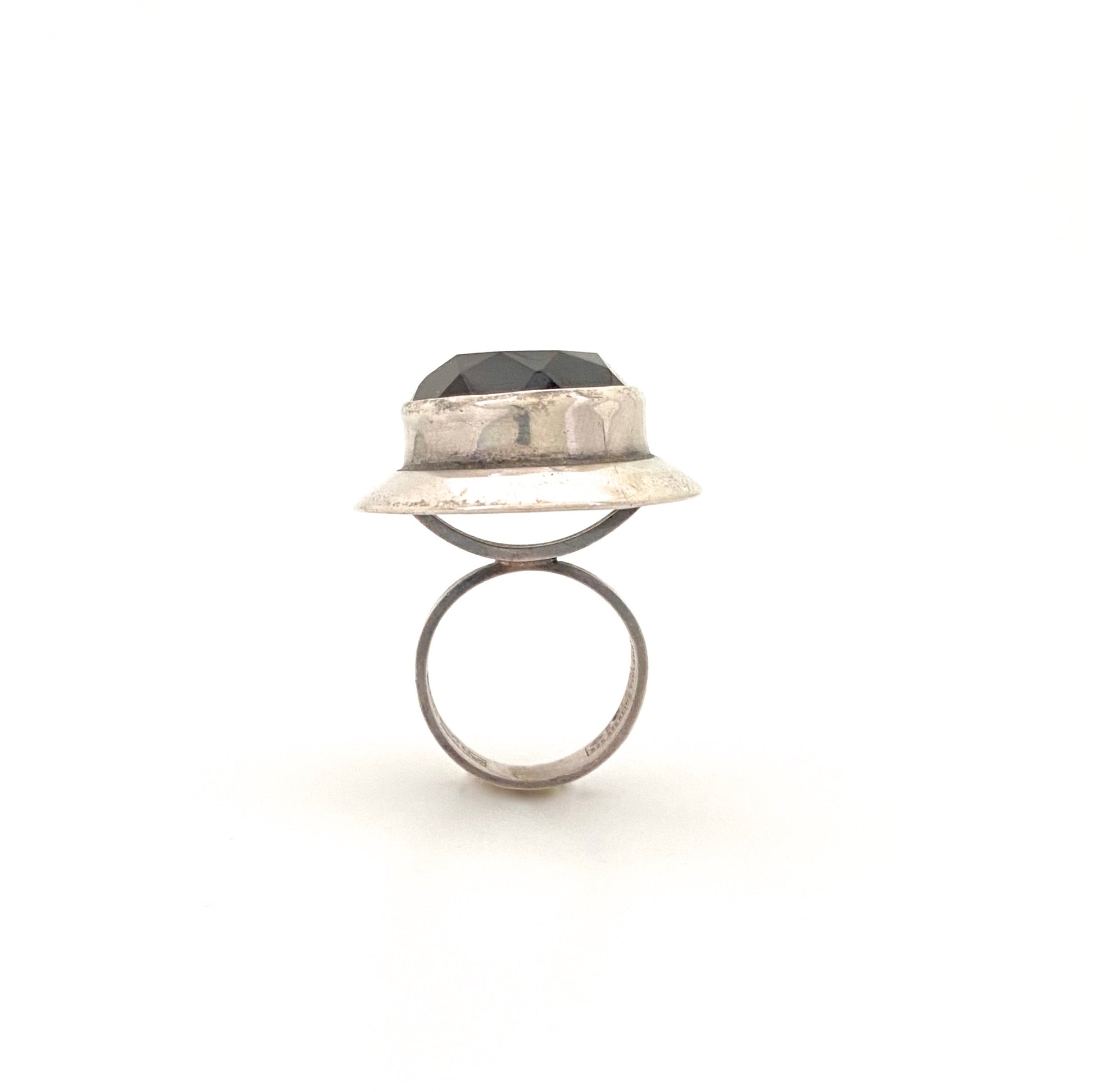 detail Erik Granit Finland vintage silver smoky quartz extra large ring Scandinavian Modernist jewelry design