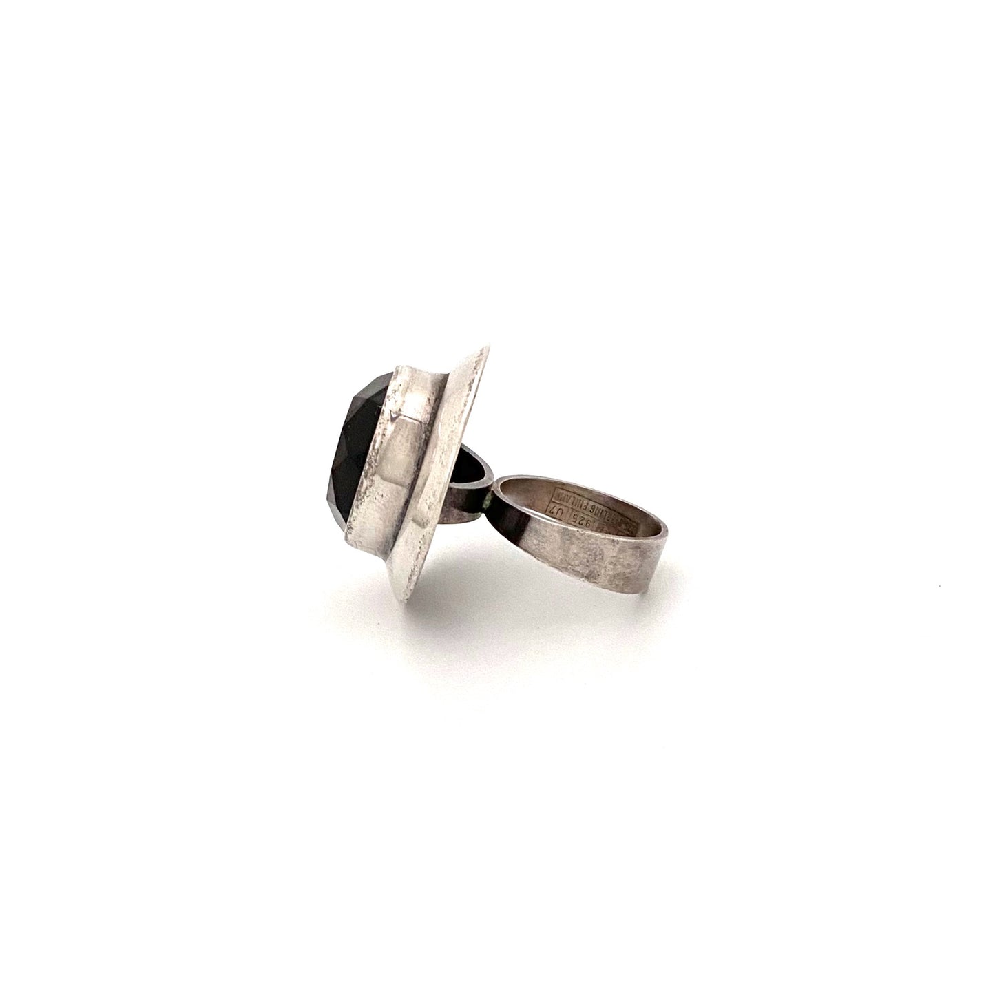 profile Erik Granit Finland vintage silver smoky quartz extra large ring Scandinavian Modernist jewelry design