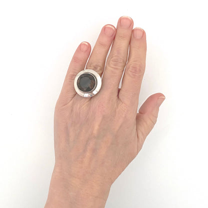 scale Erik Granit Finland vintage silver smoky quartz extra large ring Scandinavian Modernist jewelry design